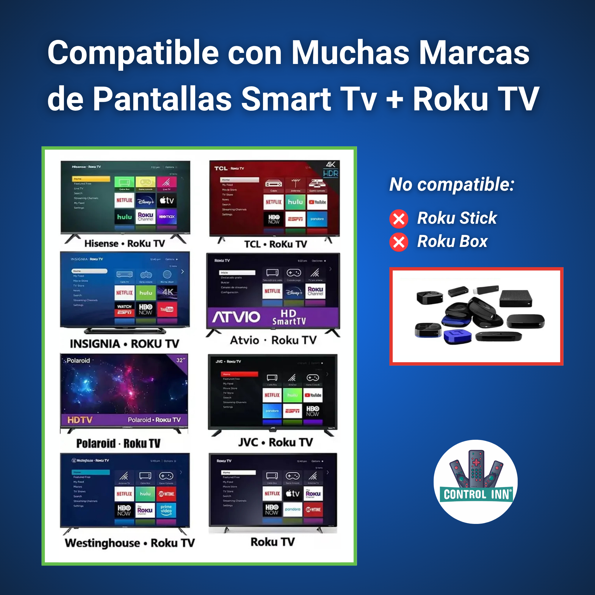 Control Compatible Con Hitachi Roku Tv 8 Botones Apps
