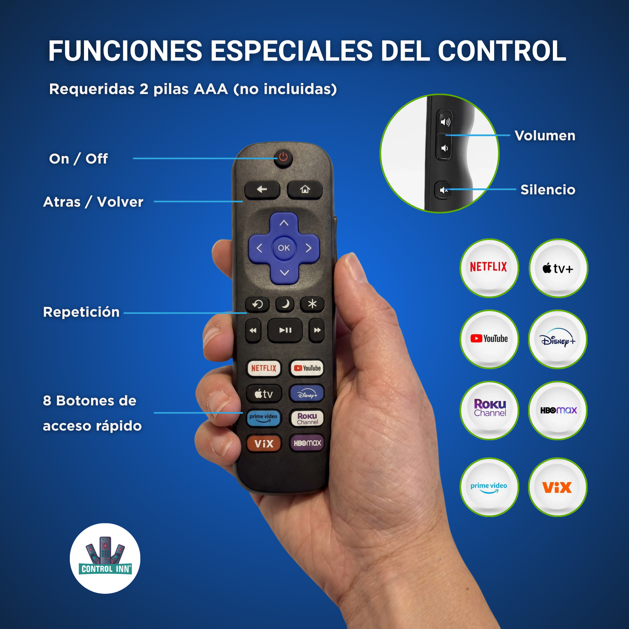 Control Compatible Con TCL Roku Tv 8 Botones Apps